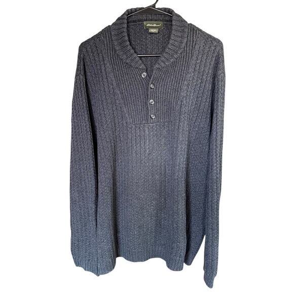 Eddie Bauer Mens Fisherman Sweater XL Pull Over Cable Knit Blue Fishermancore - Picture 1 of 7